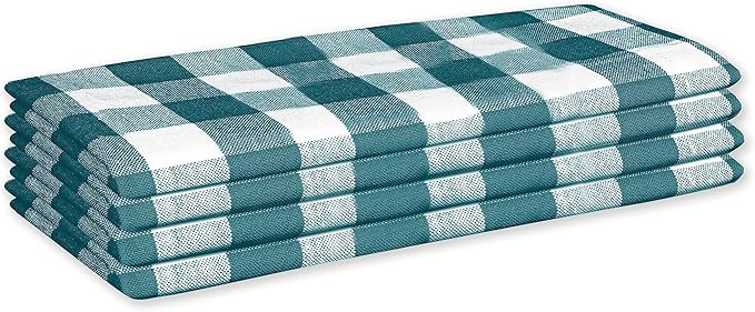 Cloth Napkin 100% Cotton Set of 4 Decorative Gingham Buffalo Check Plaid Washable Table Napkins for Dining, Home, Wedding, Banquet - Teal White (18”X18”)