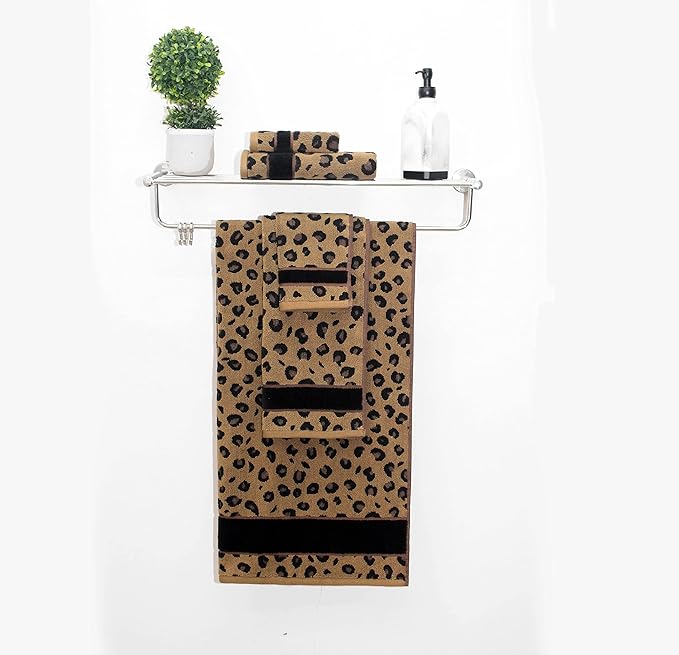 COTTON CRAFT 6 Piece Towel Set - Animal Print Leopard Cheetah Africa Safari 100% Cotton Jacquard 2 Bath Towel, 2 Hand Towel, 2 Washcloth Soft Absorbent Luxury Decorative Guest Towel Bathroom Towel Set