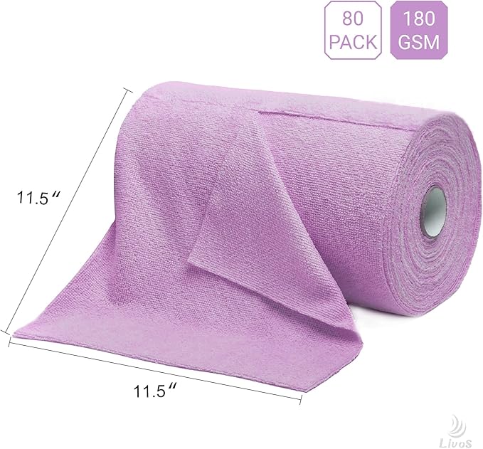 LIVOS Microfiber Cleaning Cloth Roll - 80 Pack, Reusable Paper Towels Purple Tear Away Towels, Microfiber Towels for Cars, Super Absorbent Lint Free Cleaning Rags for House,Kitchen,Window-11.5"x11.5"
