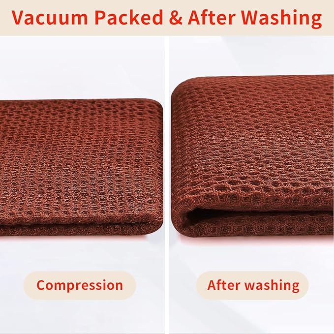Homaxy 100% Cotton Waffle Weave Kitchen Towels, 3-Pack Ultra Soft Absorbent Dish Towels, Quick Drying Cleaning Towels, 13 x 28 Inches, Rust