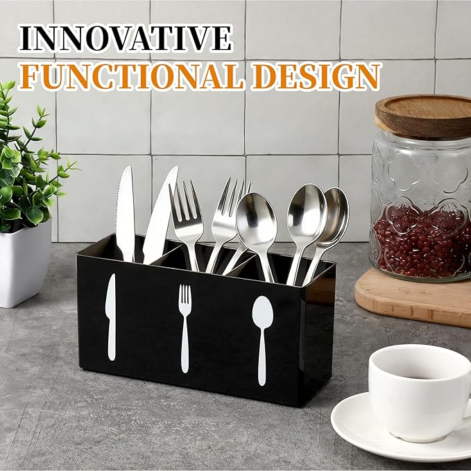 Utensil Caddy Plastic Utensil Organizer Plastic Ware Holder Acrylic Utensil-Holder Kitchen 3 Section Tableware Storage Box Perfect for Office Bedroom Kitchen Bathroom Storage (2.56 x 3.54 x 7.09 in)