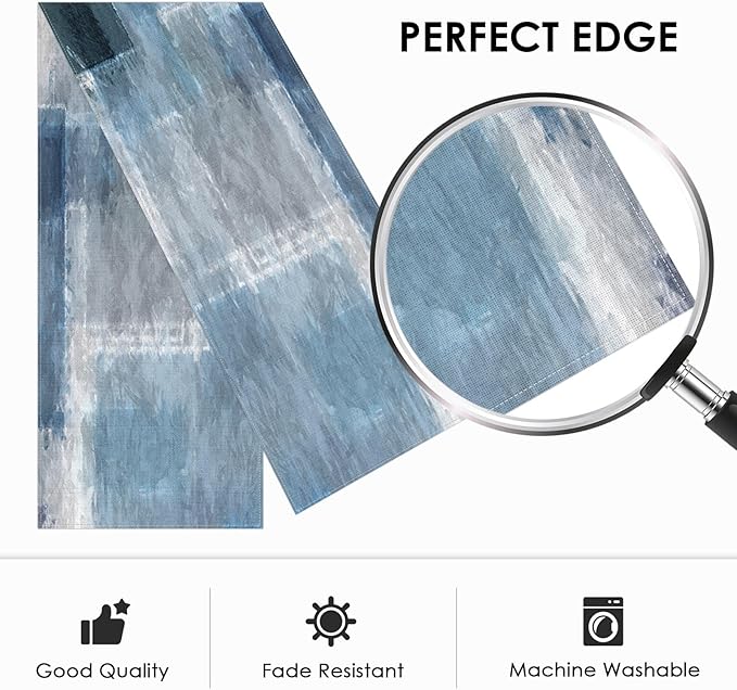 Emvency Modern Table Runner, Blue and Grey Geometric Abstract Artistic for Kitchen Coffee Table Family Dinners Holiday Parties Wedding Events Decor(13x72 inch)