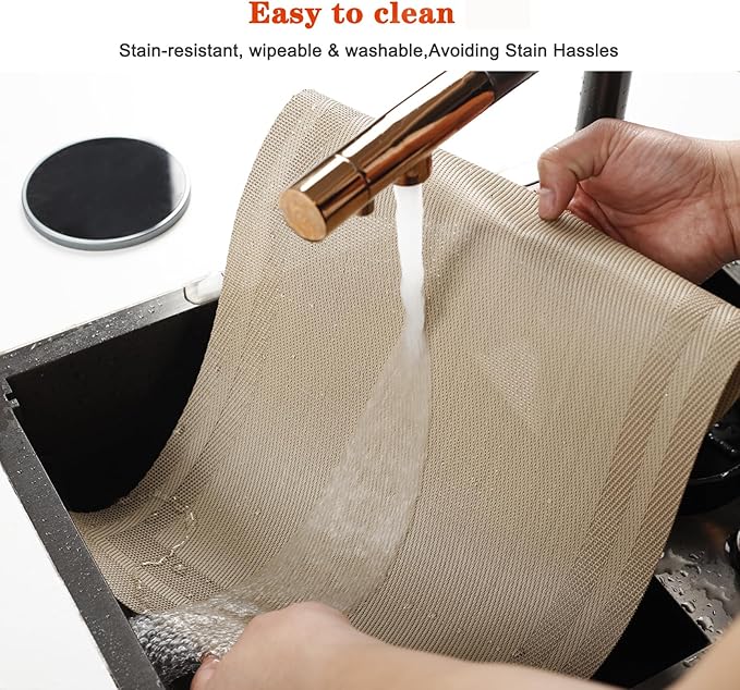 Placemats Set of 4,Washable,Heat and Stain Resistant Indoor/Outdoor Place mats,Vinyl Woven Non Slip Table Mats for Restaurant Table Protection,PVC Placemats(Beige,4PCS)