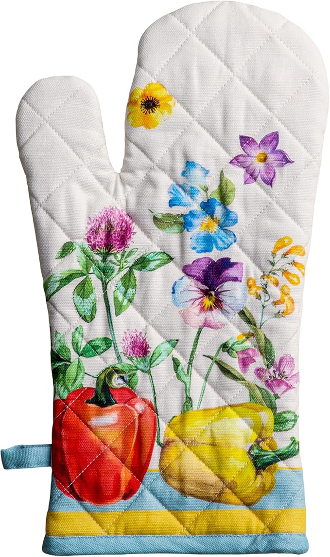 Maison d' Hermine Oven Mitts 100% Cotton Oven Mitt (7.5inch X13'') Easter Heat Resistant Oven Mitt BBQ Cooking Gloves with Loop for Baking, Grilling, Home, Handling Hot Pans, Giverny - Spring/Summer