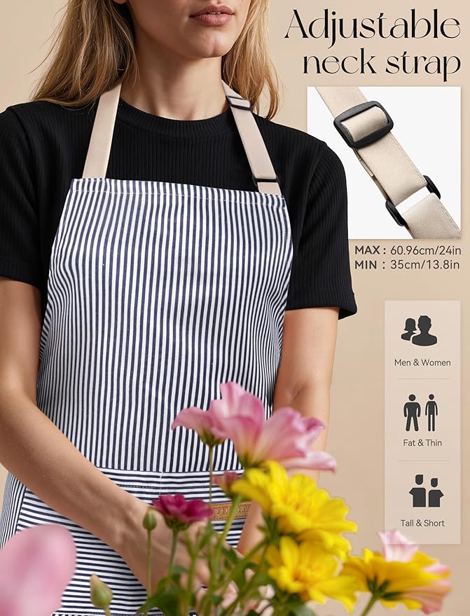 Cardkiss 2 Pack Kitchen Cooking Aprons, Soft Aprons for Women Men with 2 Pockets Chef Apron with Adjustable Neck Strap and Long Tie