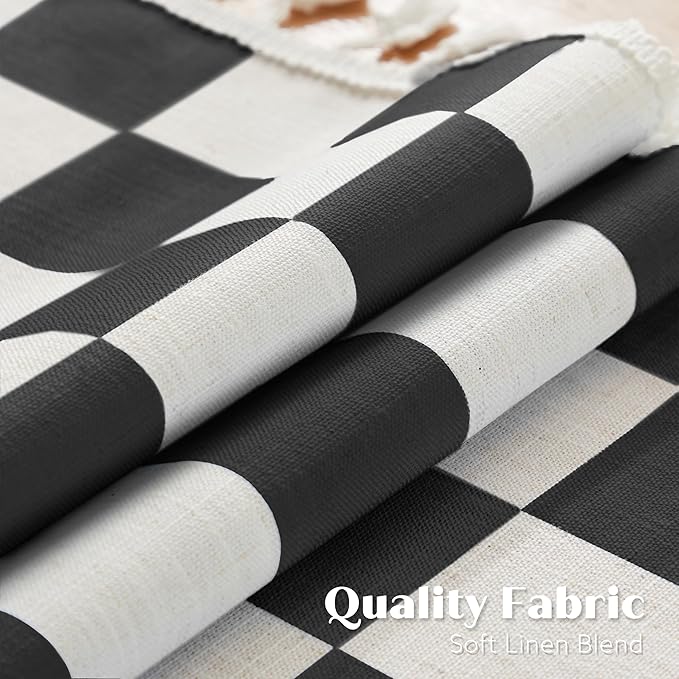 Ohocut Checkered Table Runner with Tassel Black and White Farmhouse Rustic Vintage Retro Linen Table Runner 72 Long for Dinning Race Party Decoration 13''x72''