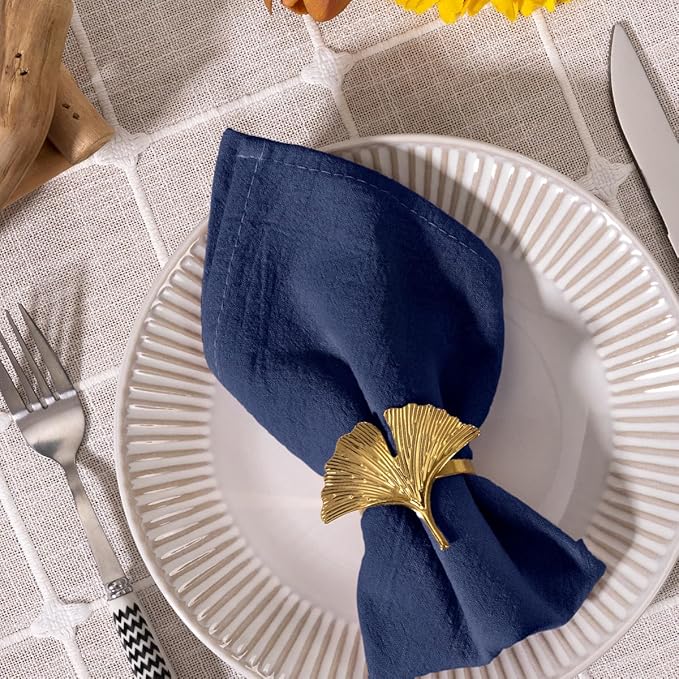 MLMC 8 Pack Navy Blue Cloth Napkins Rustic Washable Cotton Linen Napkins Set of 8 17"x17" Reusable Dinner Napkins Cloth for Wedding Party Events Everyday Use Decor
