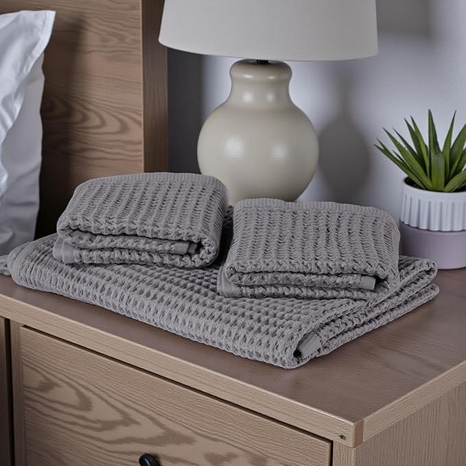 DEMMEX Organic Cotton Waffle Weave Turkish Bath Towel - Ultra Soft Lightweight Quick Dry, Oeko-Tex Certified, 100% Turkish Cotton (Gray, Large (60x30))
