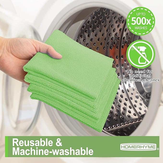 Microfiber Cleaning Cloth, 12 Pack Green Cleaning Rags,12" X 11" Lint Free Dish Towels Wash Cloths, Reusable Microfiber Towels for Home and Kitchen Bathroom Apartment Cleaning Supplies