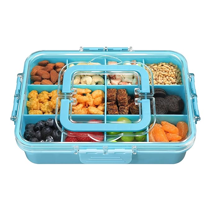 Xyptorix Snack Box Container for Kids - Adjustable 12-Compartment Snack Containers, Reusable Bento Box, Dishwasher Safe, BPA-Free, Perfect for School, Travel, Camping & Picnic, Blue