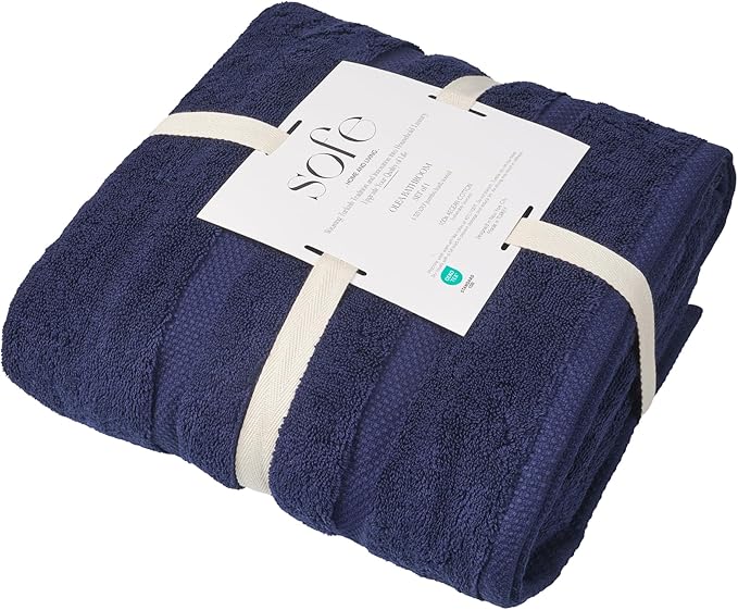 SOFE H&L | Olea Luxury Turkish Cotton Bath Towel Set of 1 : 1 Jumbo Bath Towel - Navy | Premium, Soft, Durable, Absorbent | XL Bath Towels Oversized