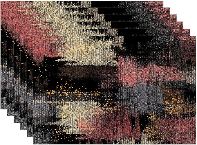 Batmerry Artwork Dark Tones Placemats, Artistic Expression Muted Color Washable Linen Table Mats for Kitchen Table Double Insulation Decor Dining Set Indoor Outdoor 12X18 in Set of 6