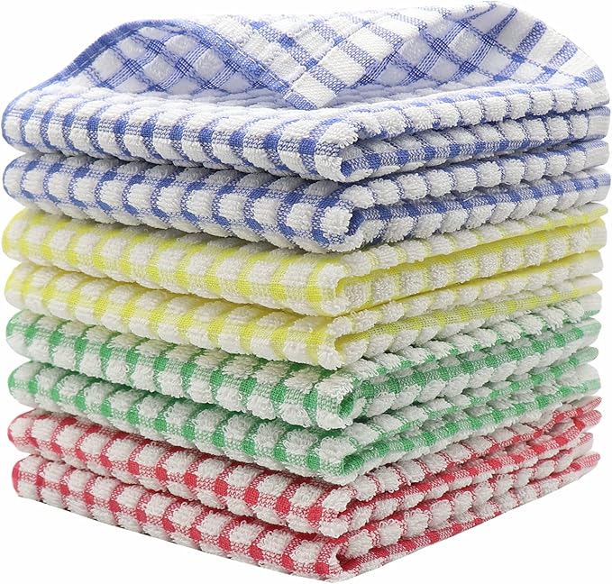 Cotton Cleaning Rags Terry Dish Cloths for Washing Dishes, Set of 8 Dish Rags for Cleaning, Light and Soft Dish Towels for Kitchen Drying Dishes, 11.8 Inch x 11.8 Inch (Mix Color)