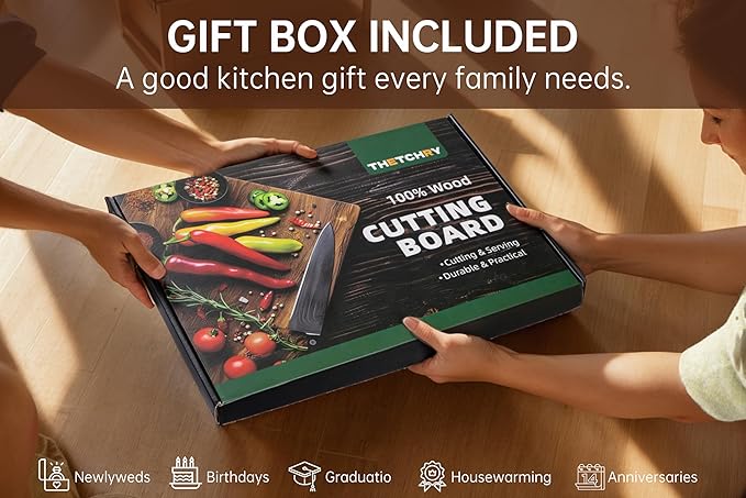 THETCHRY Walnut Cutting Boards for Kitchen, End Grain Wooden Chopping Board with Juice Groove, Charcuterie Butcher Block for Meal Prep & Serving with Gift Box, 16.5" x 11.6" x 0.8"