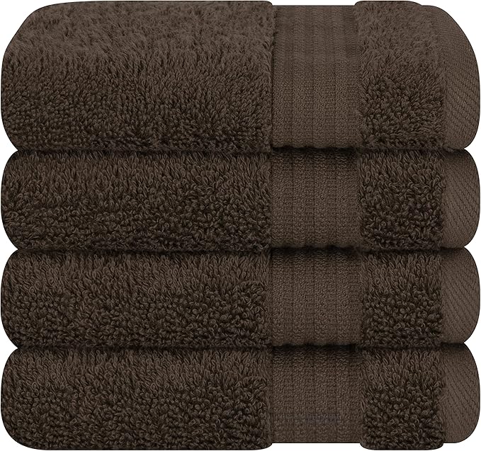 Cotton Paradise 100% Cotton Turkish Washcloth Set for Bathroom, 4 Piece Soft Absorbent Small Towels Wash Rags, Brown
