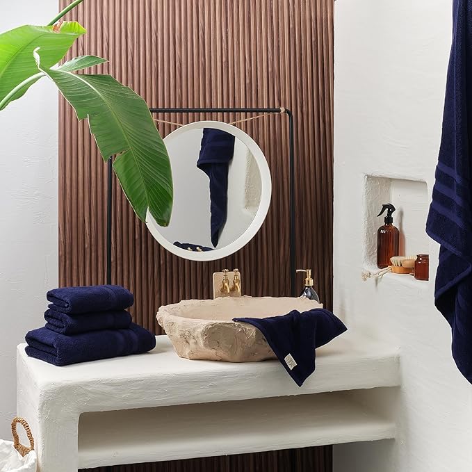 SOFE H&L | Olea Luxury Turkish Cotton Bath Towels Set of 3 : 1 Bath Towel, 1 Hand Towel, 1 Wash Cloths, Navy |Thick, Premium, Soft, Durable, Absorbent - Hotel Quality Towel Sets for Bathroom