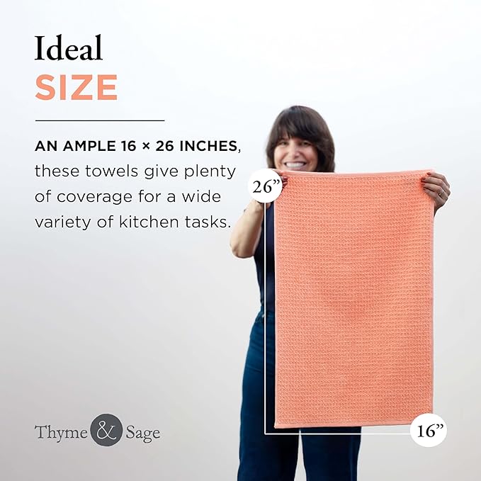 Thyme and Sage 100% Cotton Premium Turkish Kitchen Hand Towel Set, 16"x26", Ultra Absorbent, 350 GSM, Salmon, Pack of 4