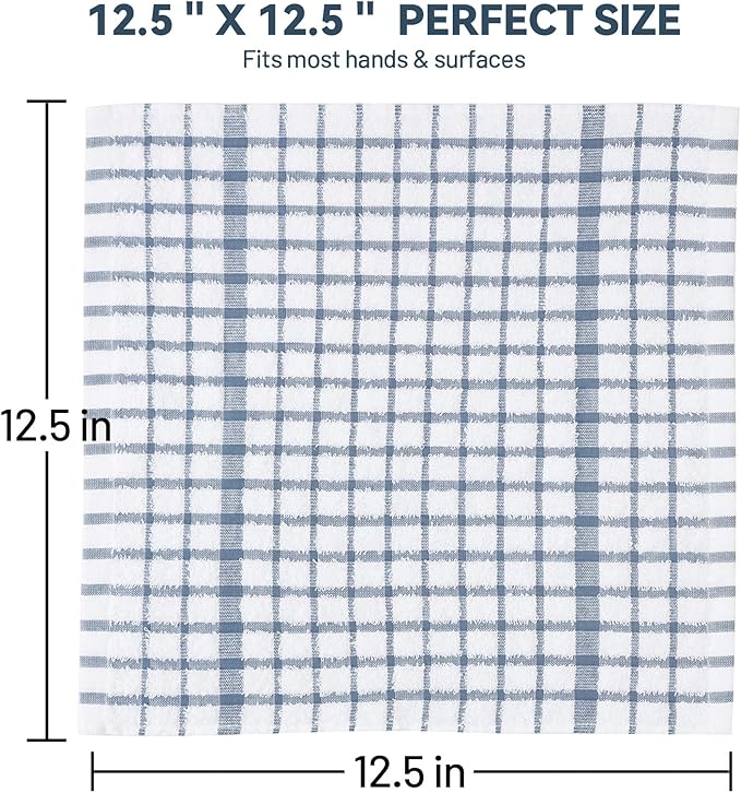 Egles 12 Packs Kitchen Dishcloths, 100% Cotton Grid Terry Dish Cloths 12" x 12" Ultra Soft Super Absorbent Dishrag Reusable Dishcloth, Multi-Purpose Quick Drying Hand Dish Towel Set with Hanging Loop
