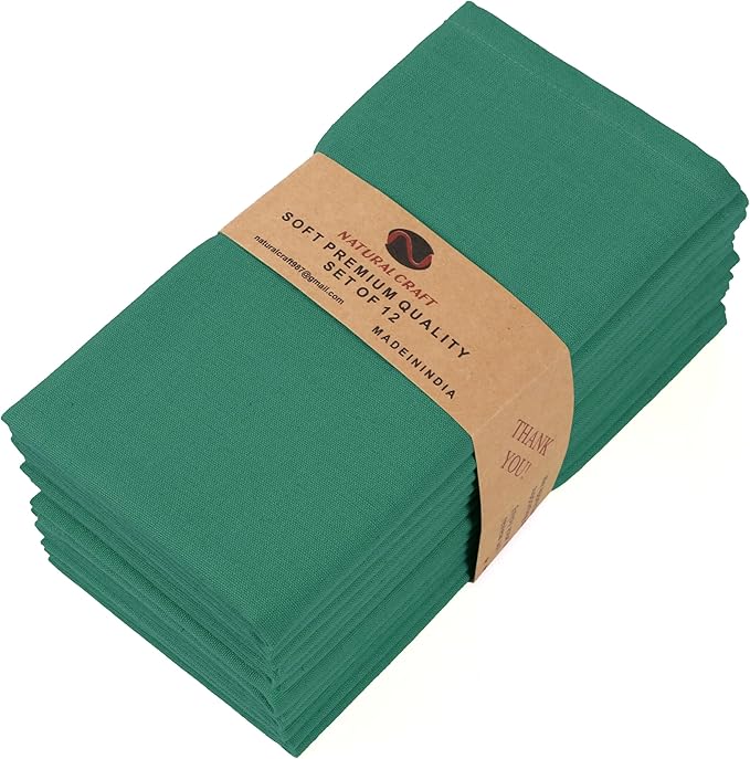 NATURALCRAFT Cloth Napkins Set of 12 Cotton Linen 18x18 Inch - Soft Durable Easter Washable - Ideal for Hotel Farmhouse Party Spring Summer Easter - Perfect Everyday Use (Dark Green)