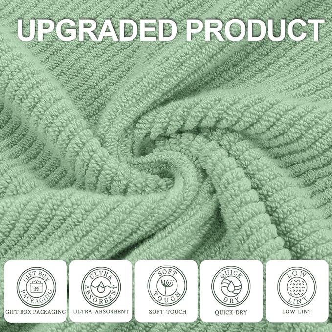 VOOVA & MOVAS Green Towels for Bathroom - 100% Cotton | Quick Dry | Lightweight | Thick | Soft, 6 Piece Towel Set, 2 Large Bath 30"x56", 2 Hand 18"x28", 2 Wash Cloths 13"x13", Towel Gift Set, Mint