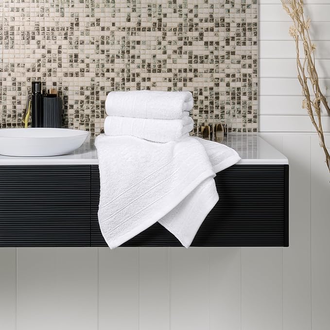 Tens Towels Pack of 6 Hand Towels, 100% Cotton, Lighter Weight, Quick to Dry, 16 x 28 Inches, Super Soft & Absorbent, Perfect for Bathroom & Kitchen, White