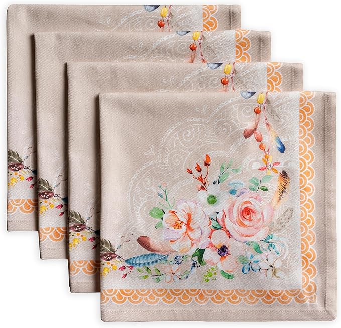 Maison d' Hermine Cloth Napkins Set of 4 100% Cotton Everyday Reusable Square Napkins Cloth Washable Dinner Party Wedding Restaurant Gifts for Mothers Day Spring/Summer (Ibiza - Beige, 20" x 20")