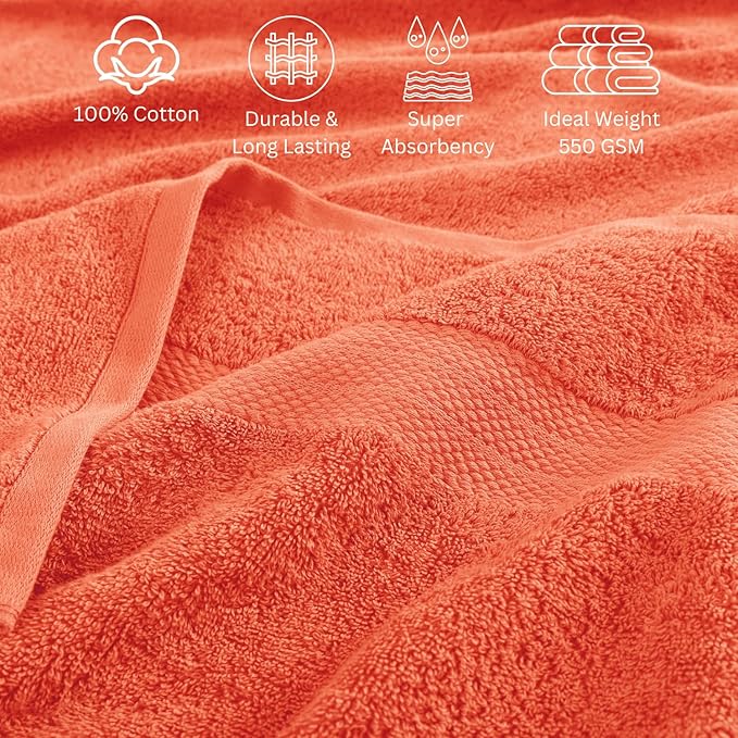 Lane Linen 100% Luxury Cotton Towel Set for Bathroom - 24 PCs - Absorbent, Super Soft & Quick Drying - 4 Bath, 4 Fingertip, 6 Hand Towels, 8 Washcloths, 2 Bath Sheets - Low Twist Towels - Living Coral