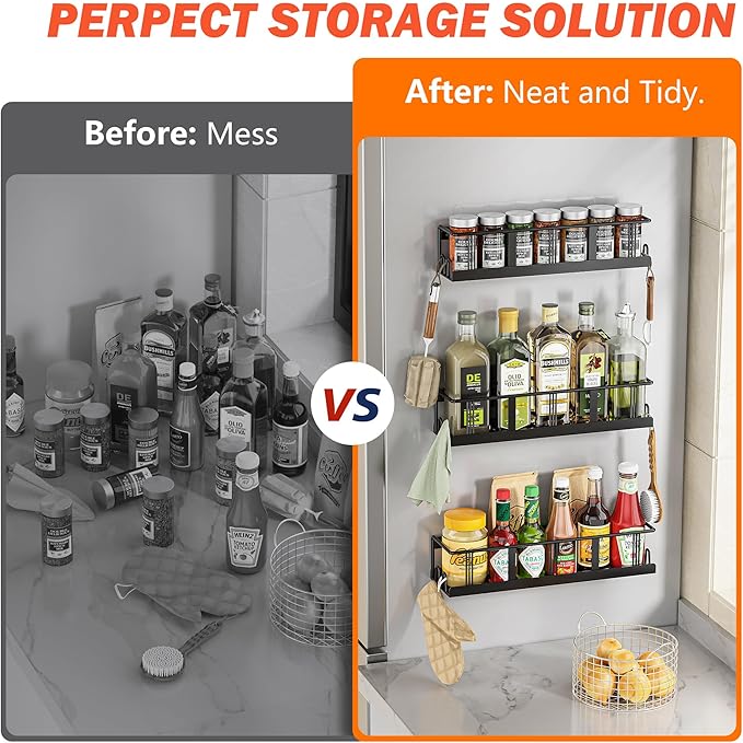 Bunoxea Spice Rack Wall Mounted 4 Pack, Space-Saving Spice Organizer for Spice Jars and Seasonings,Screw or Adhesive Hanging Spice Rack Organizer for Your Kitchen Cabinet,or Pantry Door