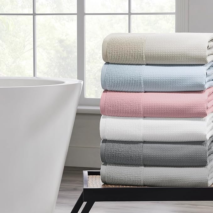 Modern Threads Waffle-Rib 6-Piece Towel Set – Premium Cotton Bath Towels, Ultra-Absorbent & Soft, Elegant Waffle Texture for Bathroom & Spa, Petal