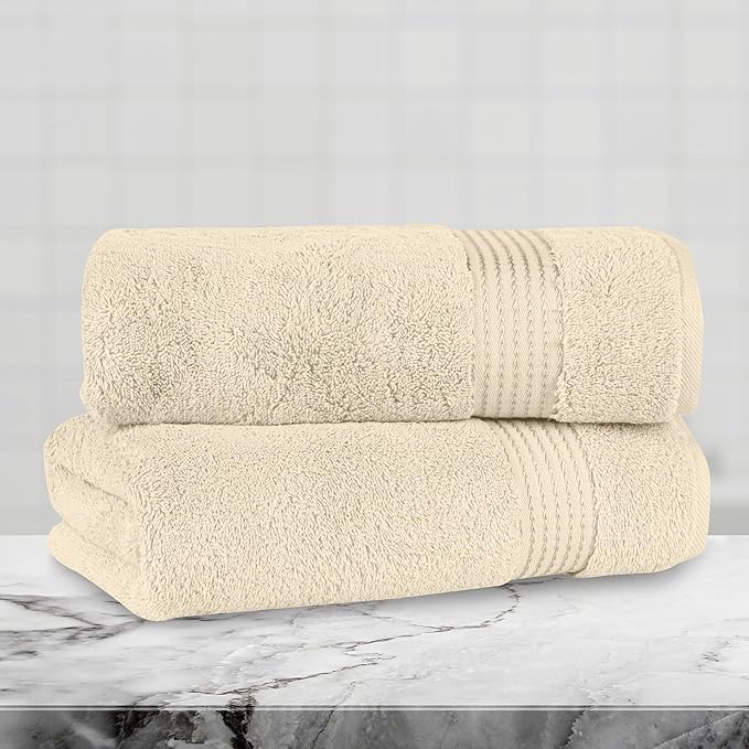 Mocassi Luxury 100% Turkish Cotton 2-Pack Bath Towel Set- Ultra Soft, Quick Dry Highly Absorbent 27 x 54 inch Premium Spa Hotel Quality 2PC Bath Towels - Luxurious Soft Bathroom Towels, Ivory