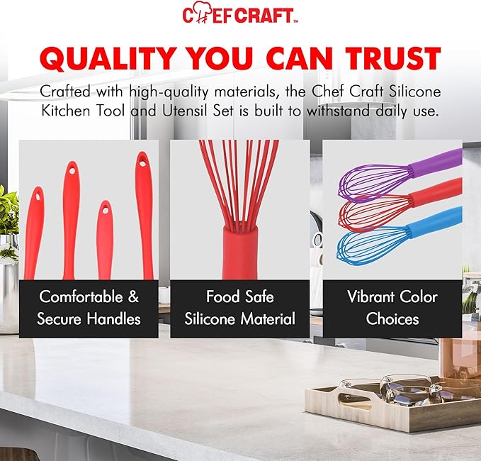 Chef Craft Premium Silicone Wire Cooking Whisk, 10.5 Inch, Red