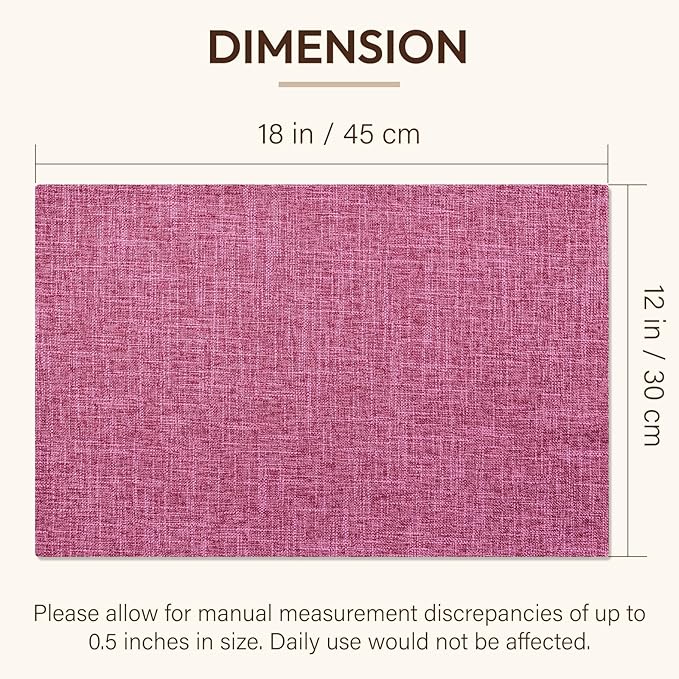 Blue Forest Placemats Set of 8, Dual-Layered Thickened Faux Linen Cloth Place Mats Heat Resistant Machine Washable Wrinkle Free Table Mats Indoor/Outdoor (Hot Pink)