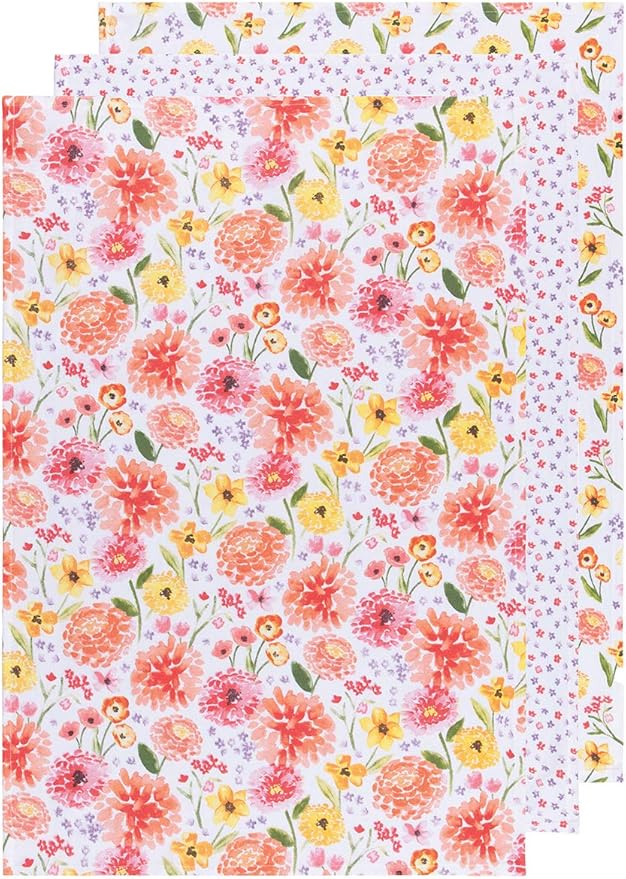 Now Designs Cottage Floral Cotton Floursack Kitchen Dish Towels 20 x 30in, Set of 3