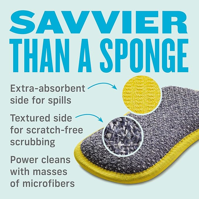 E-Cloth Washing Up Pad, Premium Microfiber Non-Scratch Kitchen Dish Scrubber Sponge, Ideal for Dish, Sink and Countertop Cleaning, 100 Wash Guarantee, Yellow, 4 Pack