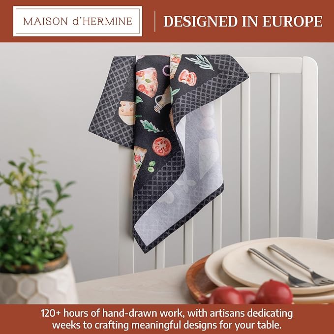 Maison d' Hermine Cloth Napkins Set of 4 100% Cotton Everyday Reusable Square Napkins Cloth Washable Dinner Party Wedding Restaurant Gifts for Mothers Day Spring/Summer (Pizza, 18" x 18")