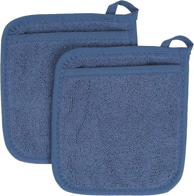RITZ Terry Pocket Mitt & Hot Pad: Unparalleled Heat Resistant, Durable 100% Cotton – Ergonomically Designed for Optimal Grip – Easy-Care Machine Washable – 2-Pack, Federal Blue
