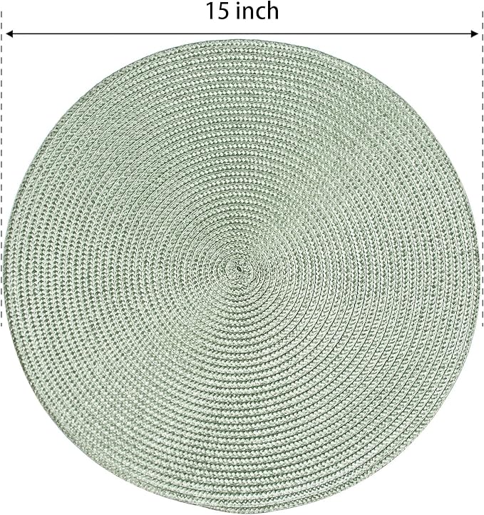 FunWheat Round Braided Placemats Set of 6 Place Mats for Dining Tables Woven Washable Non-Slip Table mats 15 inch(Fog Green, 6pcs)
