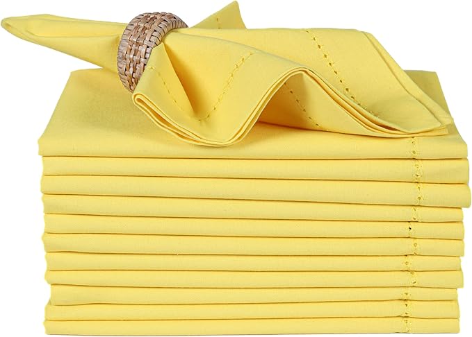 ALPHA Living HOME Cotton Cloth Napkins Set of 12, 18x18 Cotton Napkin Cloth Washable, Soft, Reusable Napkins for Wedding, Parties, Christmas, Thanksgiving, Everyday Use (Yellow)