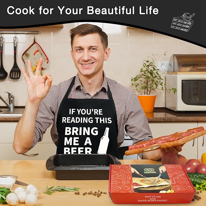 Funny Cooking Chef Apron with Pockets BBQ Kitchen Work Aprons Birthday Dad Creative Gifts