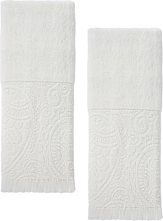 Luxury Decorative Hand Towels Bathroom: 2 Packs 14X30 100% Cotton Turkish Absorbent Soft Face Towel Set for Boho Bathroom Decor Kitchen Hotel Spa Farmhouse Guest Tea Gift (02 Boho White, 14"x30")