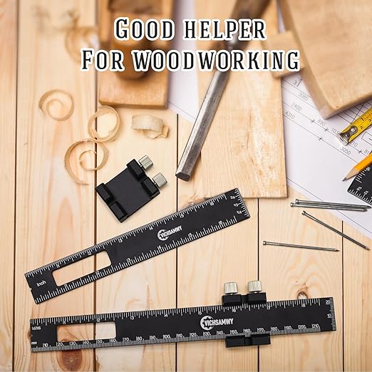 3PCS Black Metal Woodworking Ruler, Adjustable 6/8/12 Inch Precision Pocket Slide Ruler,Inch and Metric Measuring Ruler for Woodworker (Black)