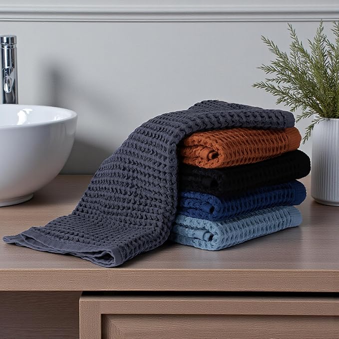 DEMMEX Organic Cotton Waffle Weave Turkish Bath Towel - Ultra Soft Lightweight Quick Dry, Oeko-Tex Certified, 100% Turkish Cotton (Charcoal, Large (60x30))