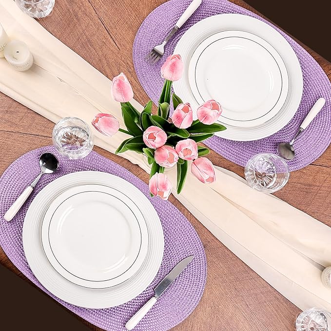 AHHFSMEI Placemats Set of 6 for Dining Table Washable Woven Non-Slip 18x12 inches Placemat Heat-Resistant Durable Table Mats for Dining Table Easy to Clean(Lavender Purple)