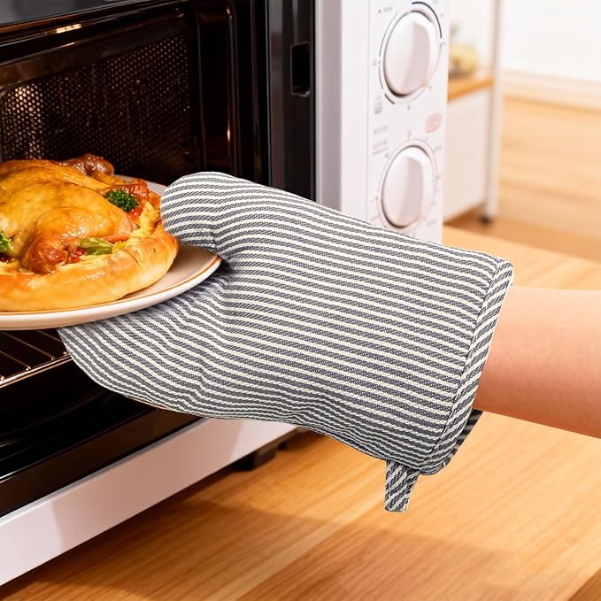 4 Pcs Oven Mitts and Pot Holders Heat Resistant Oven Mitts Sets Non Slip Oven Mitt and Pot Holders for Baking Cooking