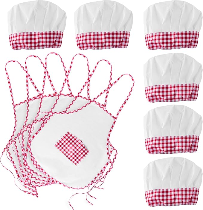 Super Z Outlet 12pc Set Complete Kids Cooking and Baking Apron With Pocket and Chef Hat Dress Up Set, Red Chef Costume for Career Role Play One Size