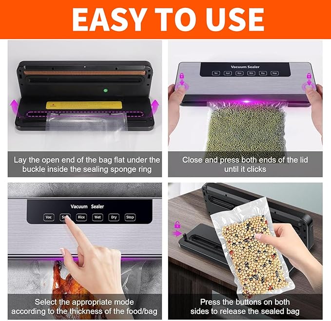 Vacuum Sealer Machine for Food, Multifunctional Food Sealer for Sous Vide & Meal Prep, Dry & Moist Food Modes, Compact Vacuum Sealing System
