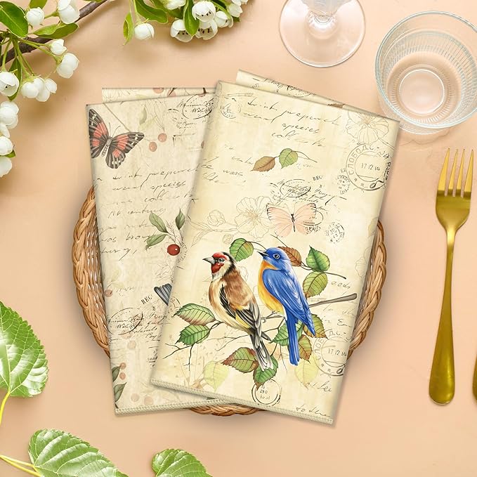 Bird Branch Microfiber Kitchen Towels, Soft Absorbent Hand Towel 15.7 × 23.6 inch, Thick Dish Cloth for Party Anniversary Holiday Decoration, Housewarming Gifts for Mom