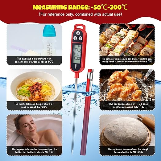 Copkim 8 Pcs Meat Food Thermometer Food with Probe Water Liquid Instant Read Digital Thermometer Kitchen Cooking Supplies for Cooking BBQ Milk Yogurt (Red,Black,Pink,Blue)
