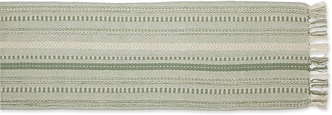 DII Farmhouse Braided Stripe Table Runner Collection, 15x72 (15x77, Fringe Included), Artichoke Green