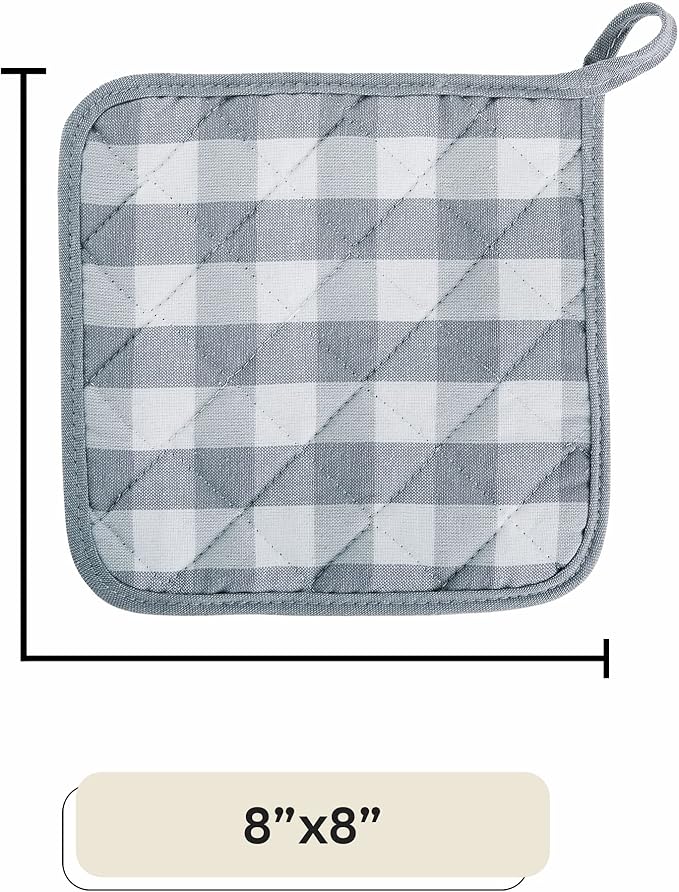 Buffalo Check Pot Holders, 2 Pack, Grey - 8" x 18" - Quilted Trivet Pot Holders are Heat Resistant, Machine Washable & Stain Repellant - Non-Slip for Pots & Pans by Achim Home Decor